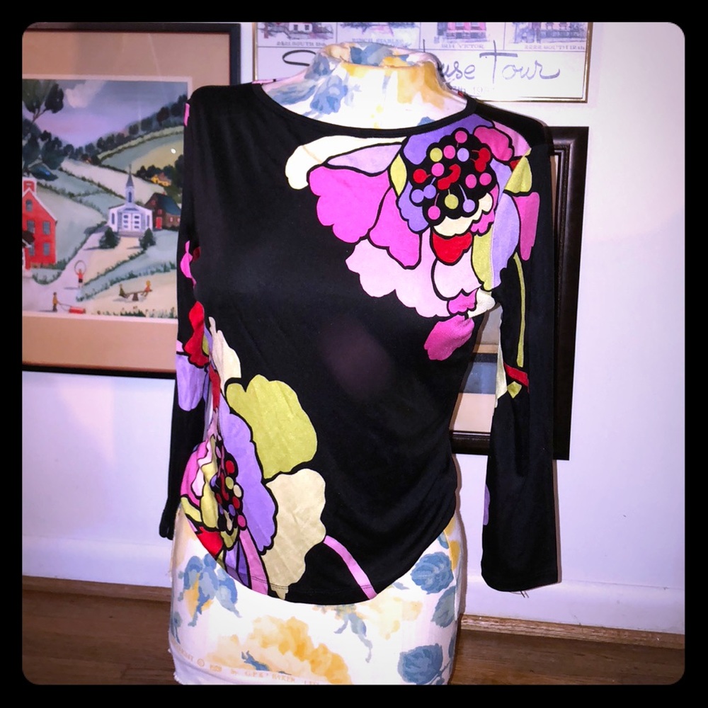 COUTURE Anne Klein Silk Jersey Bold Floral Top (S)